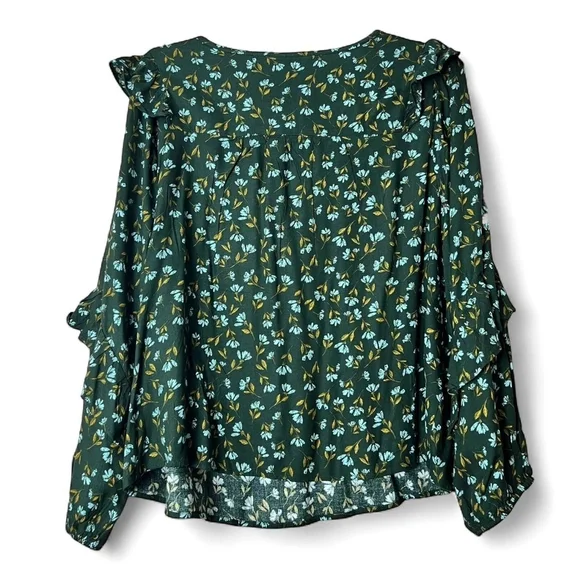 Floral Blouse Womens 4X Green Ruffle Long Sleeve Tie Neck NWT Plus - Picture 3 of 10